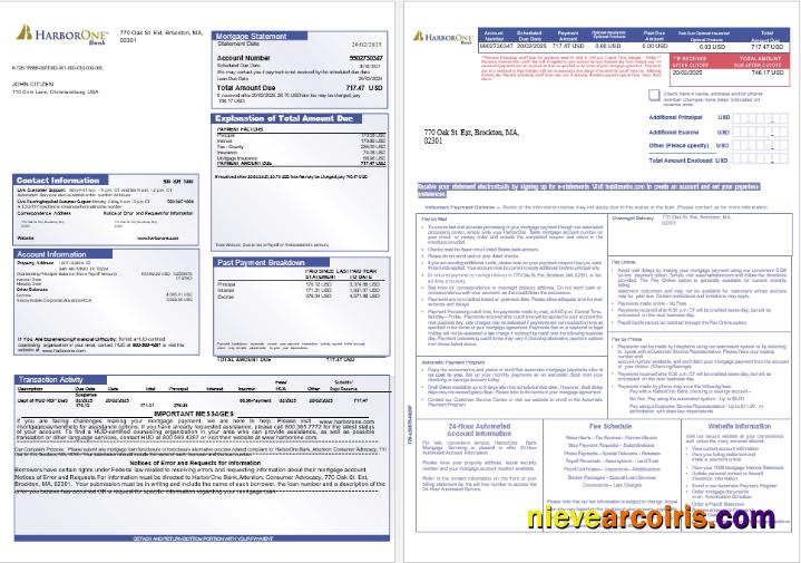 USA HarborOne Bank mortgage statement, 3 pages 1-2